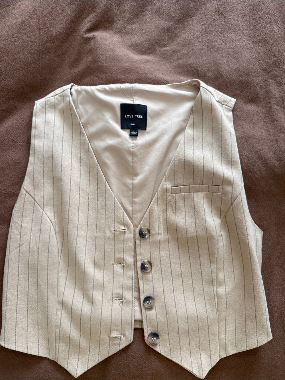 Love Tree Cream Pinstripe Waistcoat